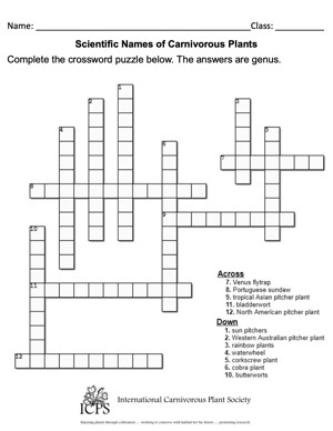 Carnivorous Plants Crossword Puzzle