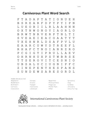 Carnivorous Plants Word Search