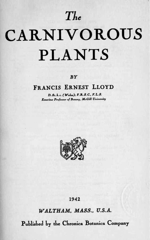 Lloyd Carnivorous Plants book