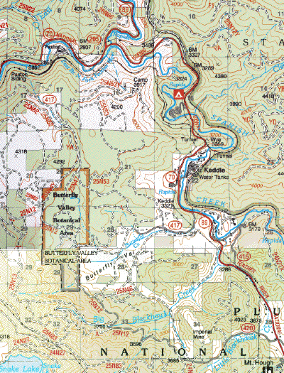 Butterfly Valley Botanical Area Map